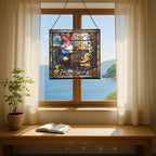 Gnome Weaving Stained Glass Suncatcher – Square Hanging Window Panel for Home, Garden, Nursery, Halloween, Christmas, Memorial Day – Whimsical Glass Art Gift for Gnome Lovers dvs12p - Image 6