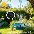 Hanging Bird Bath with Solar Fountain 29.5" H x 12.6" W Upgraded Metal Blue - Image 4