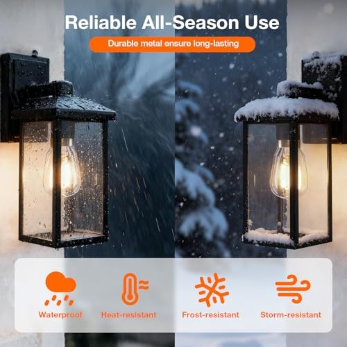 Sylvania Dusk to Dawn Outdoor Wall Light Fixtures, Porch Lights Outdoor/Indoor Wall Sconce, Waterproof Exterior Lights Wall Mount Metal/Black for Patio, Front Door, Garage - 2 Pack (66555) - Image 3
