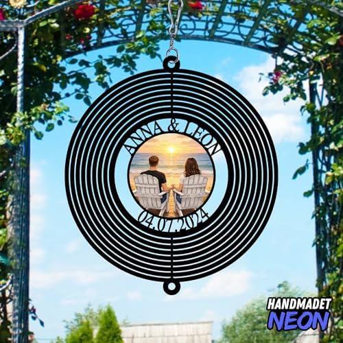 Personalized Beach Sunset Couple Wind Spinner, Custom Names & Date Metal Hanging with Photo Seaside Art, Outdoor Garden Yard Window Home Decor, Gifts for Anniversary, Valentine - Image 4