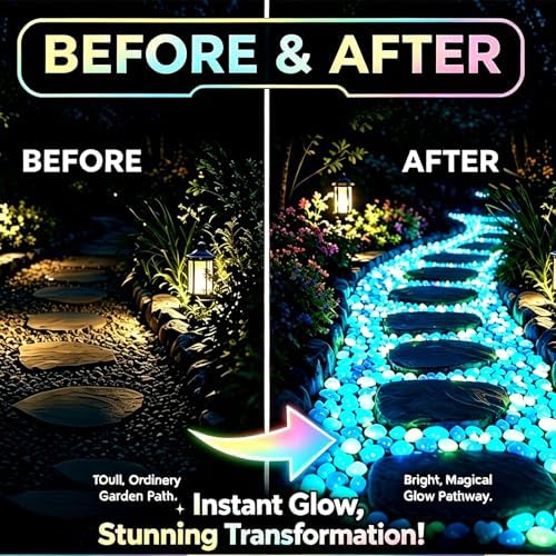 2026 Colorful Glow-in-the-Dark Garden Stones, Luminous Pebbles for Walkways & Aquariums, Rainbow Glow Rocks Outdoor Decor, Nighttime Stepping Stone Fillers, Patio Landscape Lighting (D,600) - Image 2