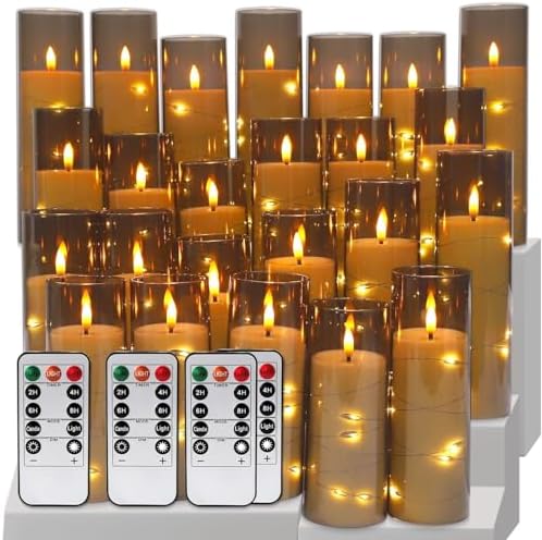 24-Pack Gray Flameless Candles with Remote Control, Battery-Powered LED Candles with Embedded Star String Lights & Realistic Flickering Flame. with Timer for Christmas, Home, Wedding, Fireplace Mantle - Image 3