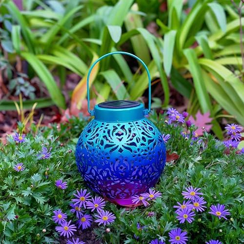 2 Pack Solar Hanging Lanterns, Metal Decorative Lamp, Royal Purple - Image 4