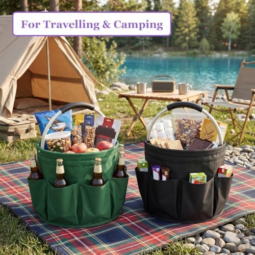 2PCS Collapsible Cleaning Caddy, 17L Tool Bag with 6 Pockets, Green + Black - Image 5
