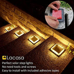 Lacasa Solar Deck Lights, 4 Pack Warm White Outdoor In-Ground Driveway Walkway Dock, IP68 Waterproof Solar Powered Stair Step Pathway Fence Auto On/Off LED for Garden Yard Patio - Image 5