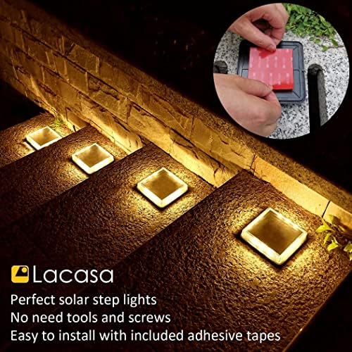 Lacasa Solar Deck Lights, 4 Pack Warm White Outdoor In-Ground Driveway Walkway Dock, IP68 Waterproof Solar Powered Stair Step Pathway Fence Auto On/Off LED for Garden Yard Patio - Image 5