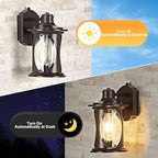 OKELI 2-Pack Dusk to Dawn Outdoor Wall Lights, Black Exterior Lighting Fixture Wall Sconces with E26 & Tempered Glass, Rust Resistant Outside Lantern Lights Wall Mounted for Porch(Brown) - Image 2