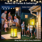 2 Pack 13" Black Solar Lantern with Flickering Flame Candle | Outdoor Waterproof Hanging Solar Lanterns, Metal & Glass Lights for Garden Decoration, Rustic Gifts for Mom - Image 6