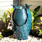 Autodaya 25" H Jar Ceramic Outdoor Water Fountain with LED Lights and Birds - Image 2