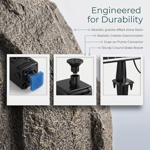 Solar Fountain for Bird Bath with Anti-Dry Protection, Resin Rock Solar Powered Bird Bath Bubbler Pump with 10 Nozzles, Realistic Stone Water Feature for Outdoor Garden Pond and Patio Decor (Gray) - Image 6
