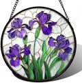 Stained Glass Window Hanging - Purple Iris Flower Sun Catcher for Door Terrace Garden Home Decor, Green Plants Suncatcher Birthday Gifts for Lovers Women Men Dad Mom Nana 11.8 in by JOSUMALY