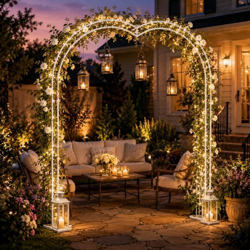 Metal Garden Arch, 98.5" W x 90.5" H Heavy Duty Metal Garden Arch Trellis for Climbing Plants (White, Arch) - Image 6