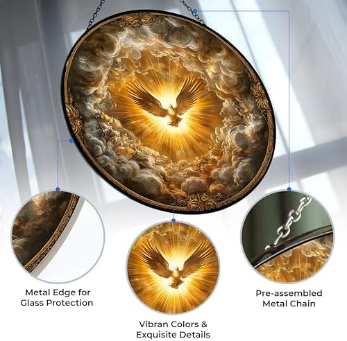 Holy Spirit Dove Stained Glass Suncatcher Window Hangings, Suncatchers Colorful Glass Panel Sun Catchers Gifts, Decoration for Home Garden Christmas Party Wedding - Image 3