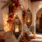 Moroccans Iron Holders Hanging Lamp with Intricate Cutout Design for Romantics Home Decors and Outdoor Use Stand - Image 7
