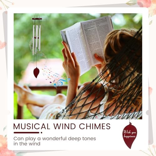 Yahenda 6 Pcs 28 Inch Rustic Wind Chimes for Outside Deep Tone Wind Chimes with 6 Aluminum Tubes Memorial Coolest Windchimes Outdoors for Farmhouse Garden Patio Home Decor (Redwood, Sliver) - Image 4