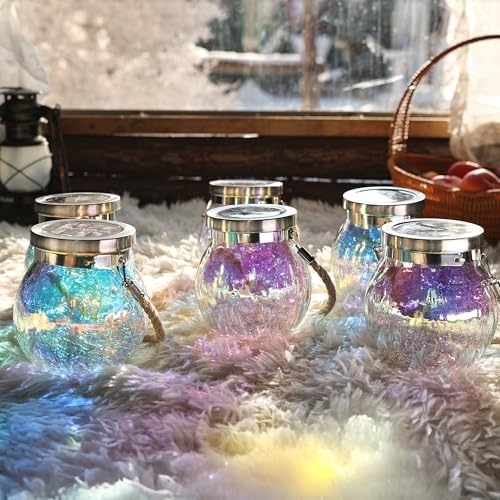 Cooo 4 Pack Mosaic Solar Lantern and 2 Pack Heavy Iridescent Crackle Glass Solar Lantern - Image 3
