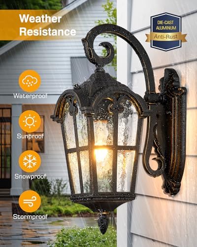 VIANIS Outdoor Wall Light, 16.9" Black Roman Dusk to Dawn Outdoor Lighting - Image 3