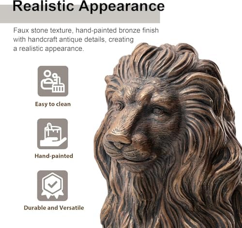 20.5" Brown Lion Statue, Resin Guardian Sculpture, Outdoor Yard Decor for Villa Garden Patio Entrance, Patriotic Independence Day Ornament, Animal Sculpture for Home Decor - Image 5