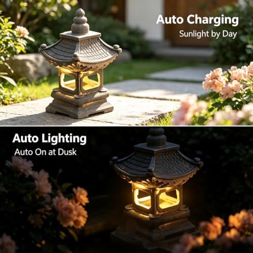 Garden Statues Outdoor, Solar Garden Statues, Solar Pagoda Garden Statue - Image 4