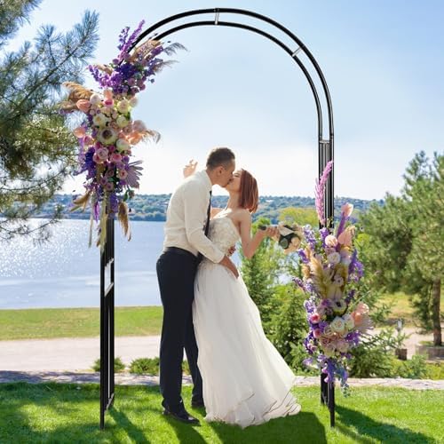 LDAILY Moccha Garden Arch Arbor Trellis, 7.2Ft Outdoor Steel Arbor with Stakes, Metal Archway for Climbing Plants, Wide Sturdy Garden Arch for Lawn, Party, Ceremony Wedding Decoration, Black - Image 3