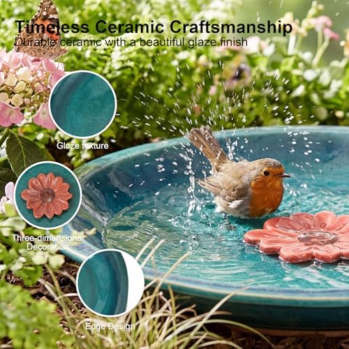 Topadorn 12.2'' Ceramic Birdbath & Birdfeeder for Small Birds Outdoors - Image 4
