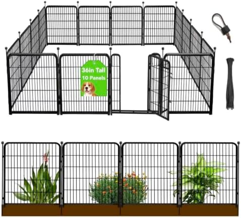 Getlay 36 in(H) Garden Fence, Wide Gate Low Threshold, 10 Panels Total 22.1 Ft(L) Heavy Duty Iron Animal Barrier Fence for Yard,Suitable for Indoor Or Outdoor Dog Fencing,Garden Border Fence by Getlaygardenfence