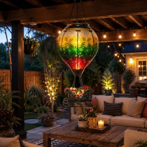Christmas Hot Air Balloon Solar Lantern with Santa Sleigh and Flame - Image 5