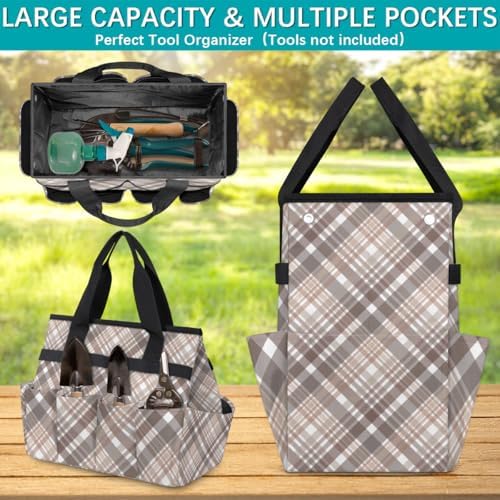 St Patricks Plaid Garden Tool Bag Tote for Men Women Multiple Pockets Wide Mouth Heavy Duty Waterproof Tool Organizer Bag for Outdoor Lawn Yard Portable Gardening Storage With Elasticbands - Image 3