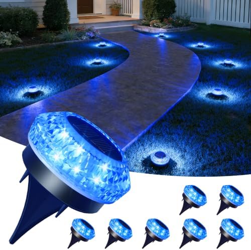 VOLISUN Solar Ground Lights Outdoor,8 Pack Flat Solar Pathway Lights,IP67 Waterproof Solar Powered Disc Lights,Landscape Lighting for Garden Yard Walkway Patio Driveway,Blue by VOLISUN