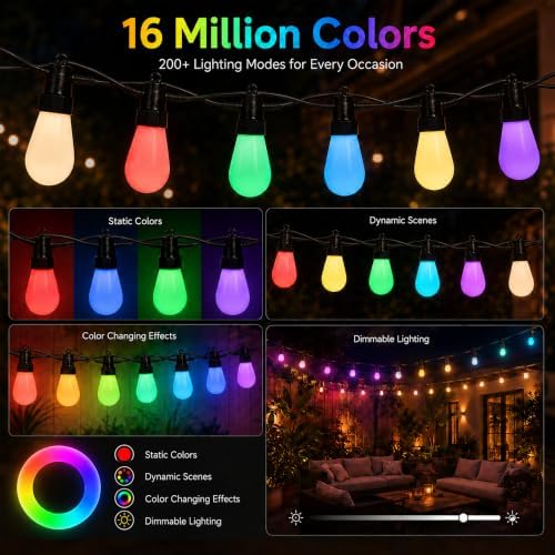 Outdoor String Lights 27FT, Milky White RGBW Patio Lights - Image 4