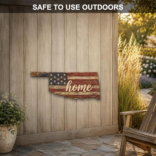 Oklahoma "Home" State Shape Sign — Vintage American Flag Wall Decor — UV-Printed Aluminum (Not Real Wood) — Patriotic State Pride Art for Indoors & Outdoors — Made in USA - Image 4