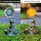 Solar Powered Frog on Snail Sculpture with Iron Flower & Glass Ball, Outdoor Garden Accent - Image 6