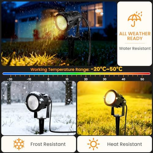 Halloween Christmas Spotlights Outdoor: RGBW Spot lights Plug in 120V Remote Control 16 Color Changing Waterproof LED Landscape Spotlights for Yard Garden Lawn Holiday Décor, 6 Pack (RGB + Warm Light) - Image 6