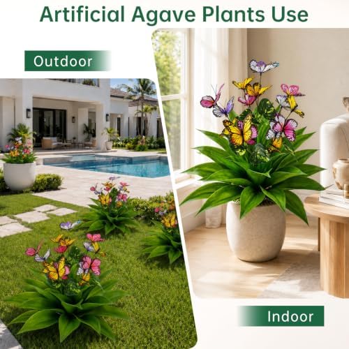 TOMBABY Artificial Agave Plants Outdoor 23.6 Inch, Large UV Resistant Realistic Fake Agave Succulent with Ground Stakes, Faux Agave Plant for Garden Patio Porch Front Yard Indoor Home Decor - Image 6