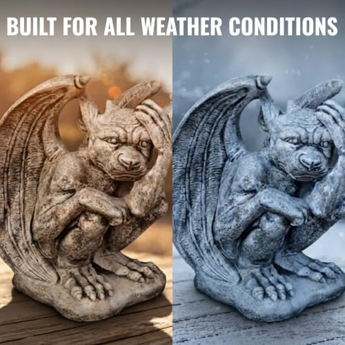 OLOMA Gothic Gargoyle Concrete Garden Statue Winged Beast Outdoor Garden Decor Fantasy Demon Lawn Ornament Mythical Creature Yard Sculpture Patio Porch Entryway Decor Weather Proof Accent Decor - Image 3