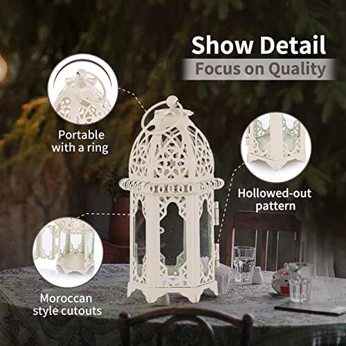 NUPTIO 6 Pcs Moroccan Style Candle Lantern - Small Sized Tealight Candle Holder with Transparent Glass Panels Great for Patio, Indoors/Outdoors, Events, Parties and Weddings, White - Image 6