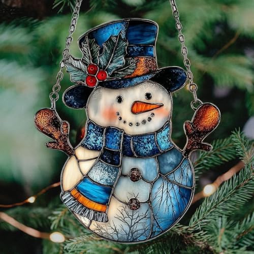 Snowman Cute Mistletoe Winter Scarf Acrylic Suncatcher - Image 4