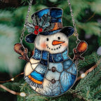 Snowman Cute Mistletoe Winter Scarf Acrylic Suncatcher - Image 4