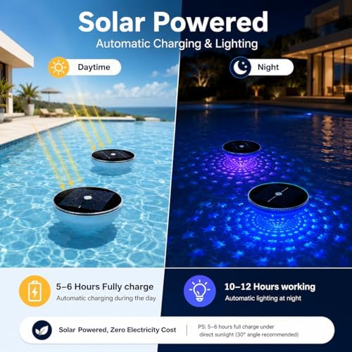 Solar Floating Pool Lights(2 Pack), 2600mAh Floating Lights with 5 Color Modes, with Fish Pattern, Waterproof Solar Powered Pool Lights for Above Ground Pools, Ponds & Garden 2026 - Image 3