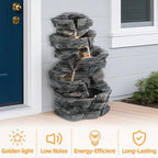 Outdoor Multi-Tiers Cascading Rock Water Fountain with LED Warm Light, Outside Patio Water Features Fountain, Garden Waterfall Decor for Patio, Backyard, Porch and Home Art Decor Grey - Image 5