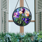 Purple Pink Flower Leaves Stained Glass Window Hanging Suncatcher Gift 15" - Image 4