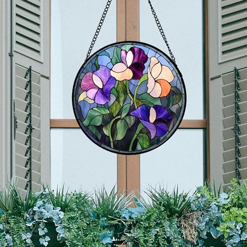 Purple Pink Flower Leaves Stained Glass Window Hanging Suncatcher Gift 15" - Image 4