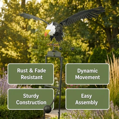 Red Carpet Studios Garden Stake Metal Rocker Gardening Yard Art, 58.5" Tall with 38" Wingspan, Bald Eagle - Image 4
