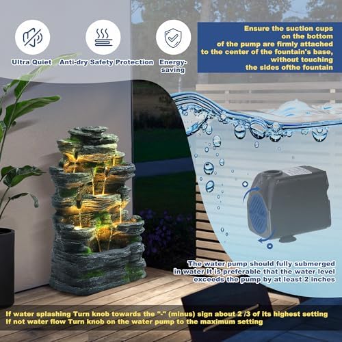 24" H Stacked Rock Outdoor Water Fountain,7-Tier Cascading Waterfall - Image 6
