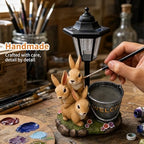 Solar Garden Statues Bunny Decor, 12.7" Upgraded Outdoor Rabbit Figurine with Welcome Planter & 3-Panel LED Lantern, Waterproof Resin Animal Yard Art Sculpture, Gardening Gifts for Women Mom Patio - Image 3