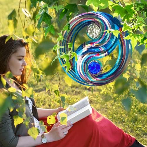 FONMY Mandala Wind Spinner w/Crystal Ball-Fengshui 3D Stainless Steel Hanging Spinners Worth Gift Christmas Decoration Indoor/Outdoor Garden Décor Kinetic Yard Art 12 Inches Wind Sculpture - Image 6