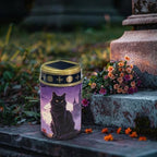 Poceacles Solar Lights Outdoor Waterproof Cemetery Solar Outdoor Candle Grave Decoration Votive Candles Blessed Lights for Loss of Loves One, Black Cat Maple Leaf Bat Print Violet, Pack of 4 - Image 3
