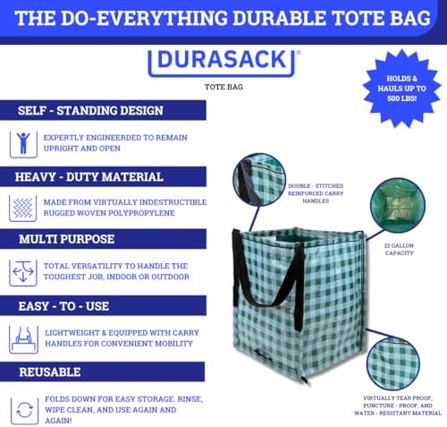DURASACK Heavy Duty Storage Tote Bag 22-Gallon, Gingham Green, Pack of 4 - Image 3