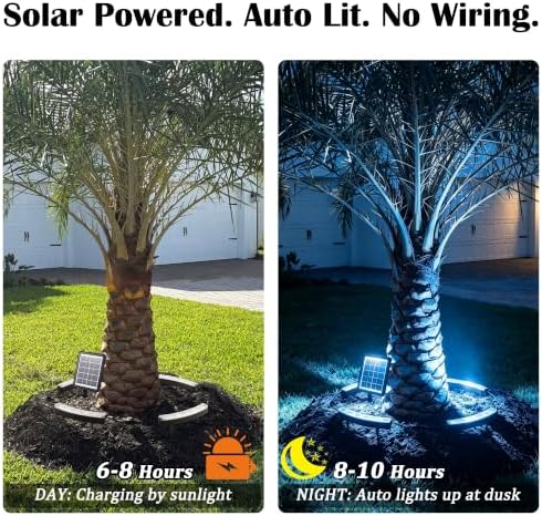 FORUP Solar Tree Lights Multicolor Changing, 360° Ring Uplight, Ground Stake, 3 Dimming, Auto On/Off, IP44 Waterproof, Solar Landscape Light, Adjustable Inner Diameter for Garden Palm Party Decor - Image 5