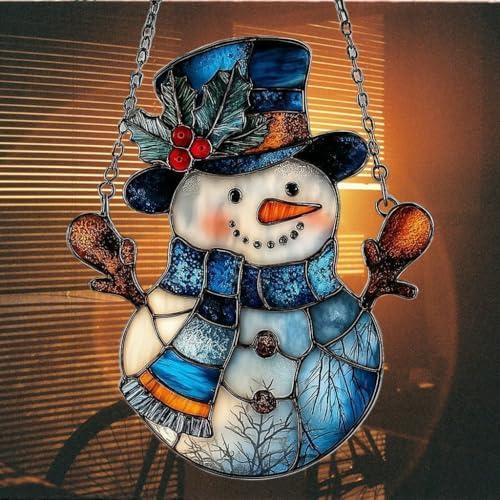 Snowman Cute Mistletoe Winter Scarf Acrylic Suncatcher - Image 7